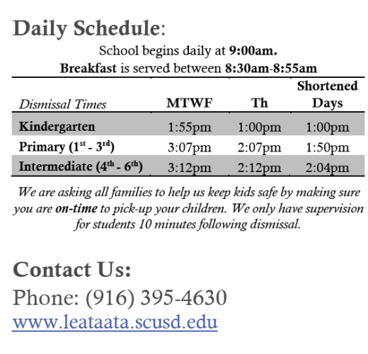 Bell Schedule - Leataata Floyd Elementary